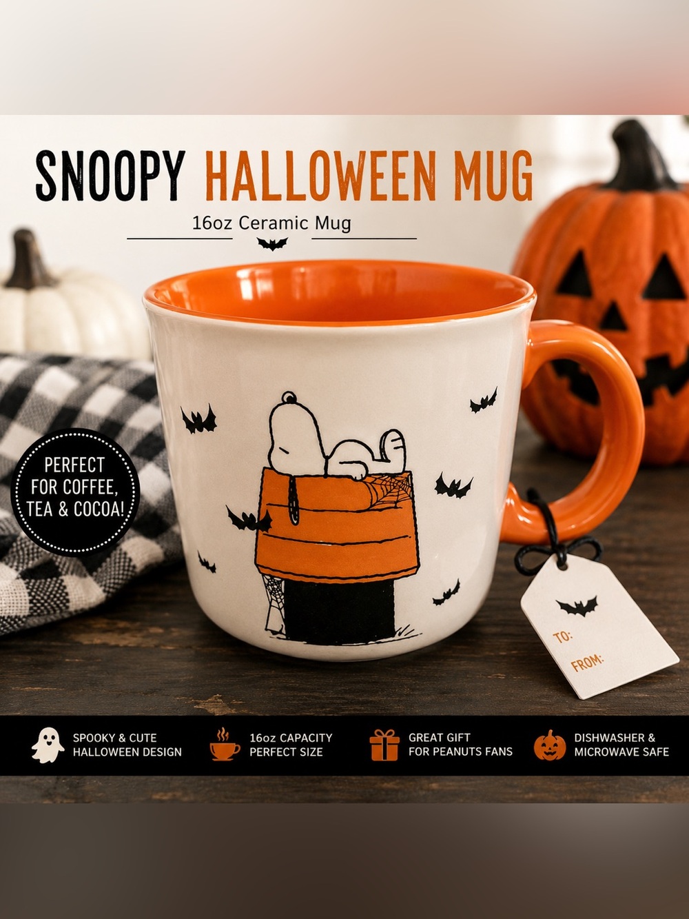 Peanuts Snoopy Orange and White Halloween Ceramic Mug